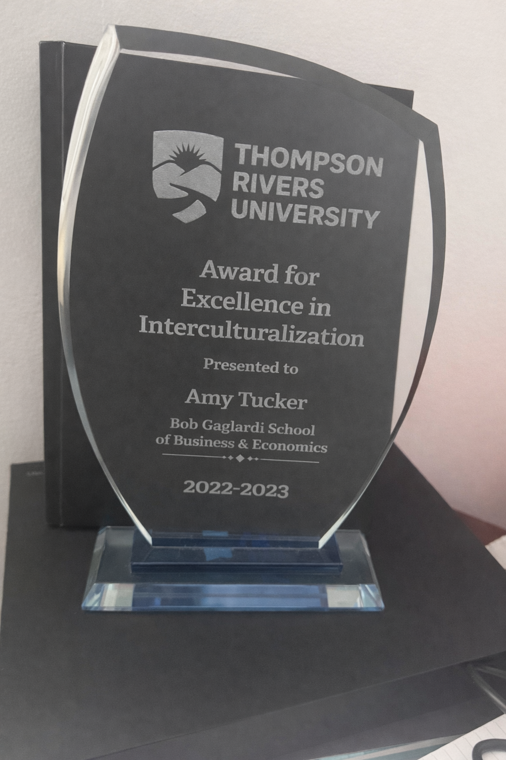 Thompson Rivers University Award for Excellence in Interculturalization plaque